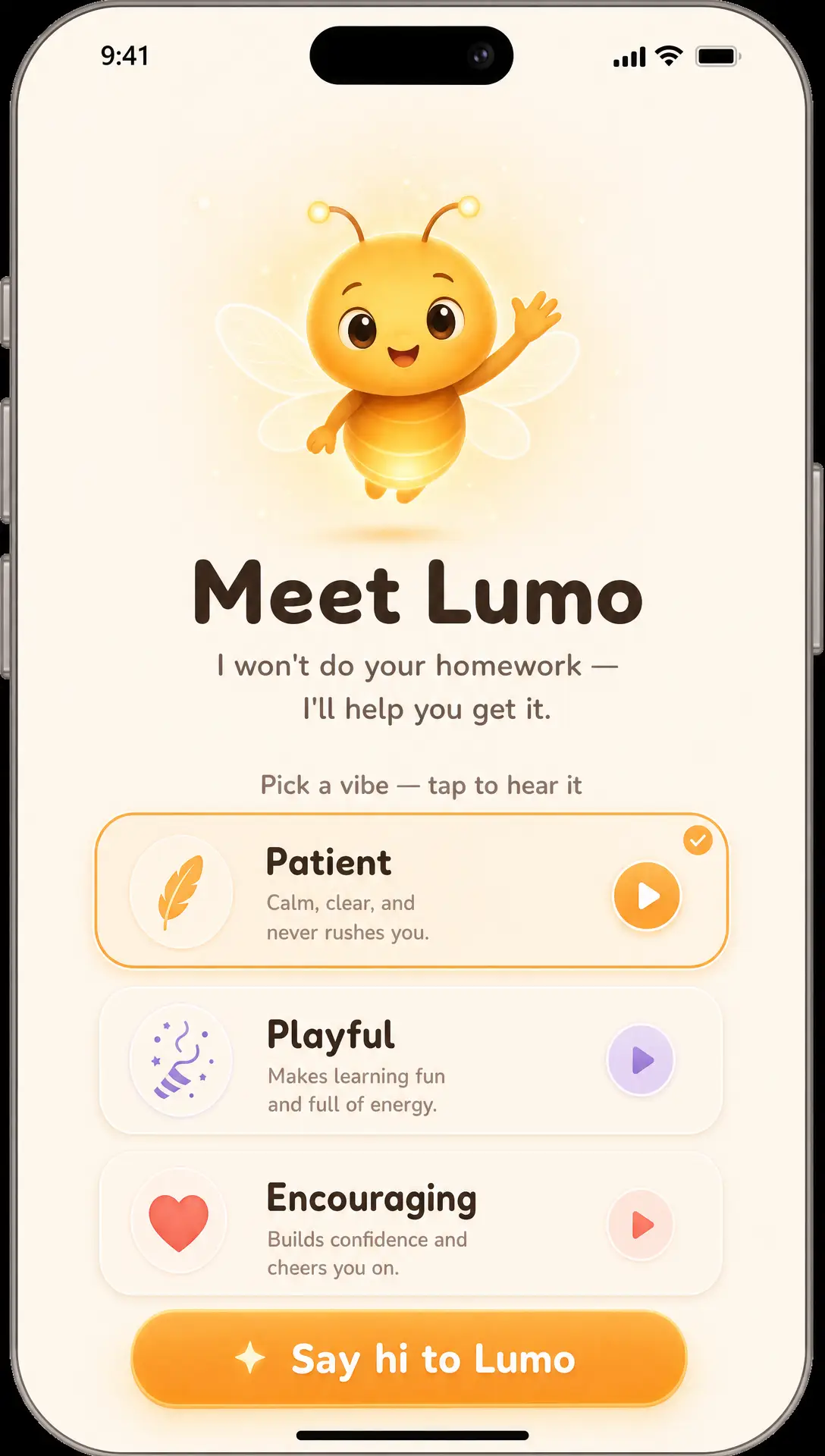 Lumo onboarding — meet your study buddy