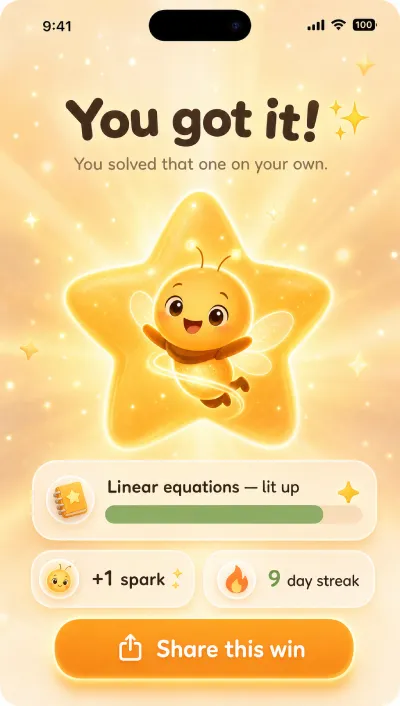 Lumo celebrating a solved problem — "You got it!"
